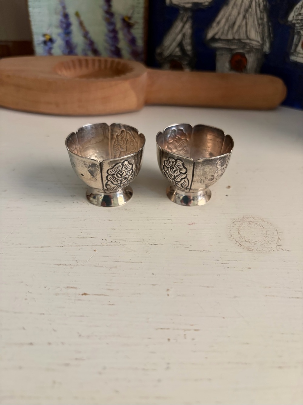 Otaduy Vintage Sterling Silver Floral Salt Cellars (Pair)